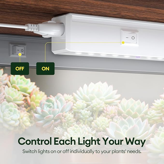 Grow Lights for Indoor Plants 1FT, Blue-Rich Full Spectrum 5000K Grow Light, 28W(4 x 7W), T5 LED Grow Light Strips for Succulents, High PPFD, Linkable, White, 4-Pack