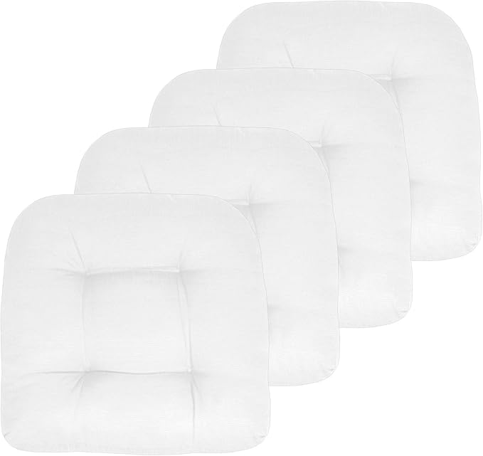 Sweet Home Collection Patio Cushions Outdoor Chair Pads Premium Comfortable Thick Fiber Fill Tufted 19" x 19" Seat Cover, 4 Count (Pack of 1), White