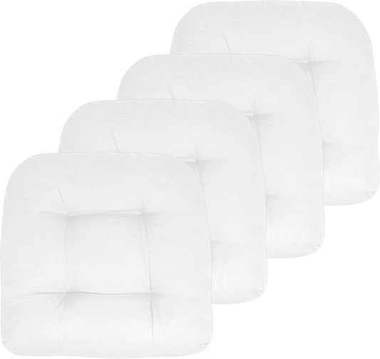 Sweet Home Collection Patio Cushions Outdoor Chair Pads Premium Comfortable Thick Fiber Fill Tufted 19" x 19" Seat Cover, 4 Count (Pack of 1), White
