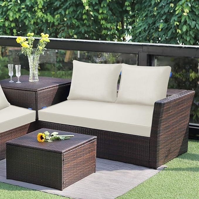 Outdoor Loveseat Cushion Set 44''x24'', Outdoor Cushions for Patio Furniture with Fastness Cover, Water Repellent Outdoor Seat Cushion and Couch Back Cushions for Bench, Swing (Beige, 2 Sets)
