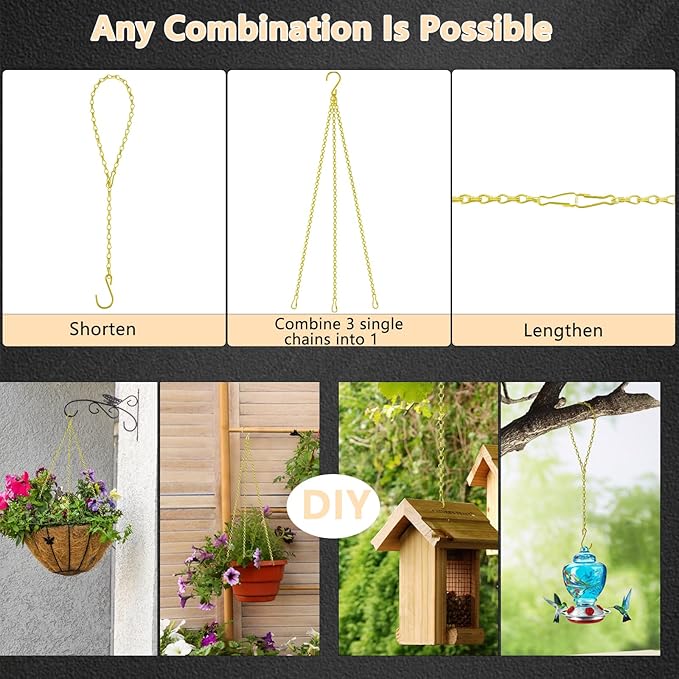 garini 26 Inch Hanging Basket Chain with Hooks,Gold Hanging Chain for Hanging Bird Feeders, Billboards, Chalkboards, Basket, Planters, Lanterns, Wind Chimes and Decorative, 8 Pack