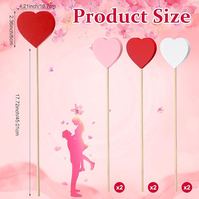 6 Pcs Wooden Valentine's Day Heart Garden Stakes Yard Decoration Heart Planter Stakes Sign Outdoor Decor Stick Lawn Garden Home Yard Decor for Valentine's Anniversary Wedding