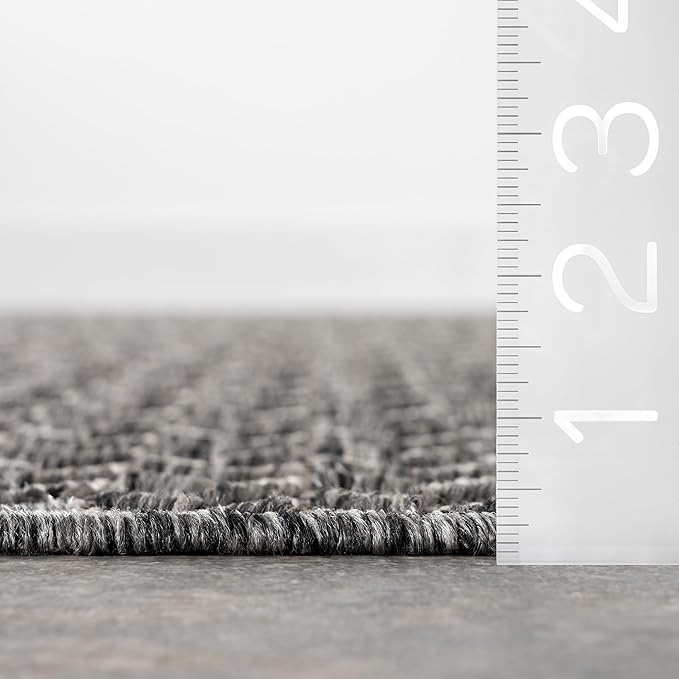 Nuloom Outdoor Performance Camryn Grey/Ivory, 6'7" x 9', Herringbone, Soft, High Traffic, Stain Resistant, Easy Clean, Durable Area Rug for Indoor/Outdoor Patio, Deck, Porch, Garden, Courtyard