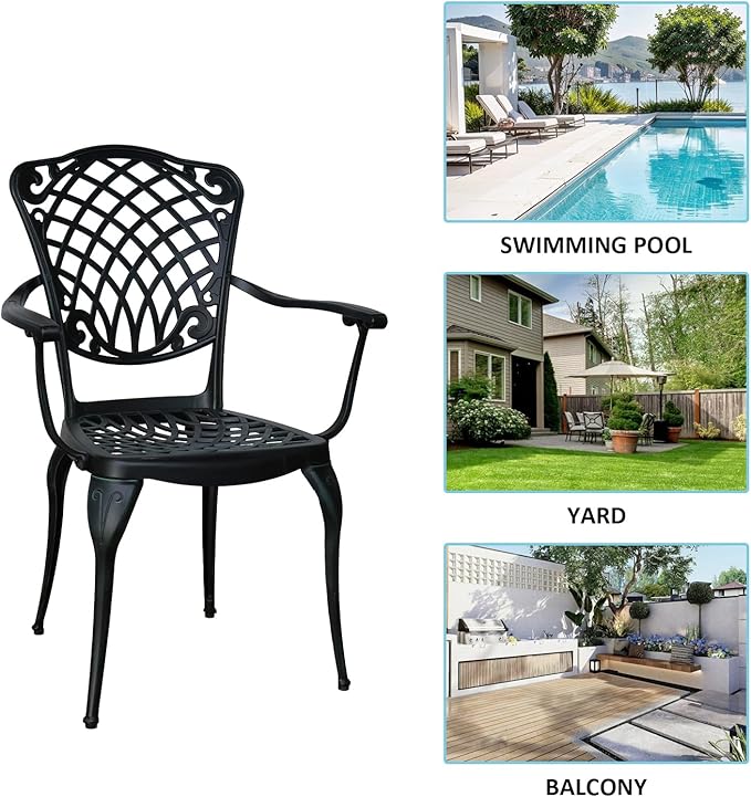 Outdoor Patio Chairs Set of 2, High Back Bistro Chairs Set of 2 with Armrests, Cast Aluminum Metal Patio Dining Chairs for Garden Deck Backyard, Vintage Green