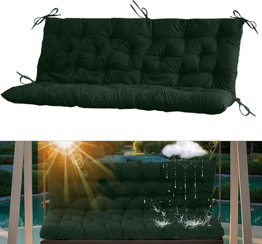 2-3 Seat Swing Replacement Cushion, Outdoor Bench Cushions with Backrest Thicken 4", Patio Furniture Garden Porch Loveseat Glider Pad Anti-Fading Waterproof (Dark Green, 40x47in)