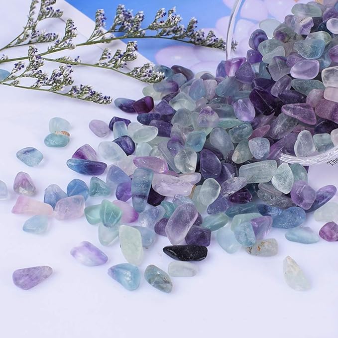 IMALY Fluorite Tumbled Chips Stone Polished Crushed Healing Crystal Quartz Pieces Irregular Shaped Stones for Home Decorative Stones Vases Plants Succulents 0.5lb