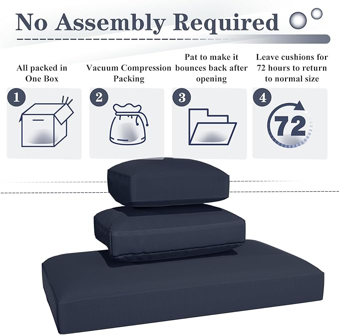 U-MAX Outdoor Cushions, 4 inch Memory Foam Patio Replacement for Outdoor Furniture, Fits 7-Seats Sectional Rattan Conversation Set, Splashproof Covers (Navy)