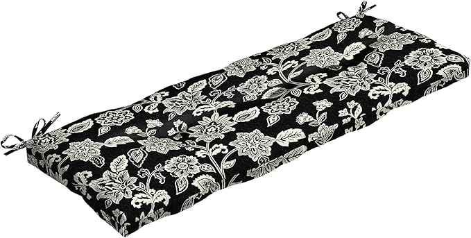 Arden Selections Outdoor Plush Modern Tufted Bench Cushion, 48 x 18, Water Repellent, Fade Resistant, Tufted Bench Cushion for Bench and Swing 48 x 18, Ashland Black Jacobean