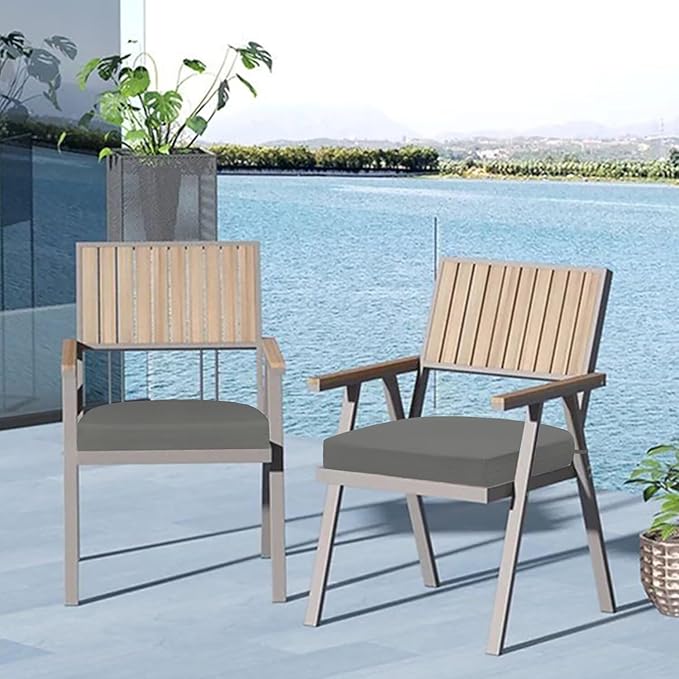 Cozyide Outdoor Chair Cushions, Waterproof Patio Seat Cushions with Adjustable Straps, Round Corner Patio Chair Cushions for Garden, Dark Grey, 17x16x2 Inch (Pack of 4)