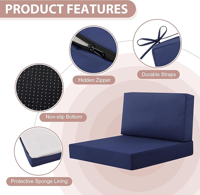 7-Piece Patio Furniture Cushions Set, Replacement Outdoor Cushions for 4-Seat Patio Sectional, Waterproof & Fade Resistant Deep Seat Cushion for Outdoor Sofa, Navy Blue