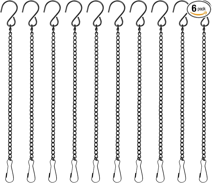 10-Pack Chain for Hanging Plants, 25cm(10 Inch) Adjustable Hanging Chain with Clips for Bird Feeder/Planter/Lantern/Wind Chime, Iron Basket Extender Hanger [Black]