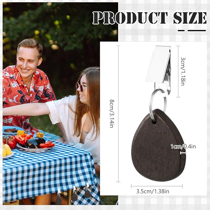 24 Pcs Tablecloth Weights Pendant Teardrop Shape Table Cover Weights with Metal Clips for Outdoor Picnic Garden Patio Party Camping Dinner Table Cover Decoration (Black)