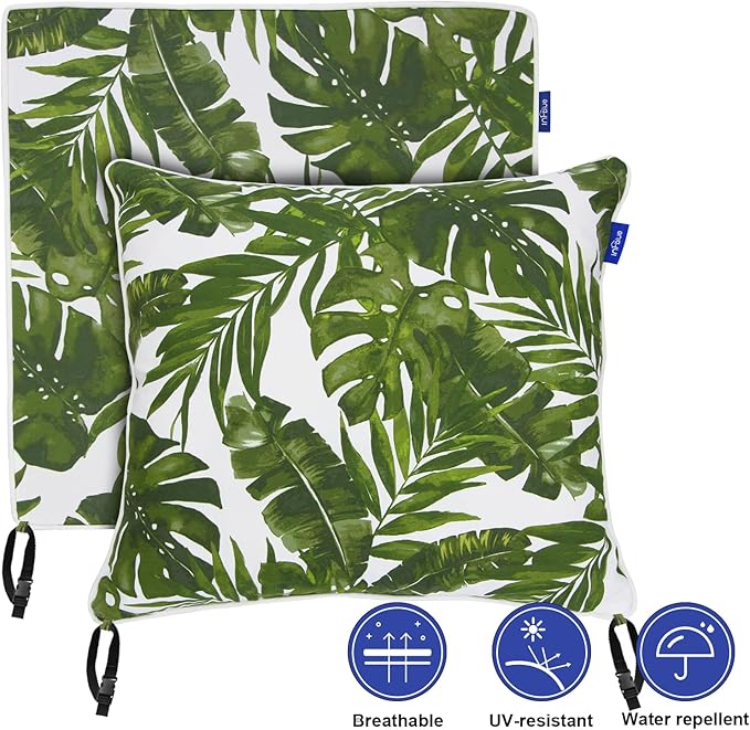 Deep Seat Cushions, Outdoor Cushions, Patio Furniture Cushions, Deep Seat & Back Cushion Patio Cushions for Backyard Couch Sofa Fade Resistant (22x24x4 inches 3 Sets, Green Leaves)