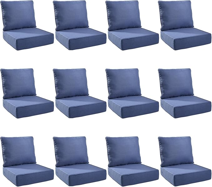 Outdoor Cushion Set for Furniture Patio Furniture, UV Resistant, Water Resistant - 6 Inch Thick Foam Garden Cushions– 24x24 Inch Patio Seat Covers for Chair/Sofa/Couch | Blue | 12-Pack |