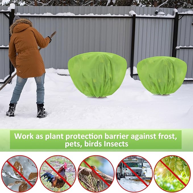 12 Pcs Winter Plant Covers Freeze Protection 39.4x23.6 Inch Horizontal Shrub Tree Rose Plant Protection Bags Frost Blanket with Drawstring for Fall Winter Outdoor Garden Planting (Green)