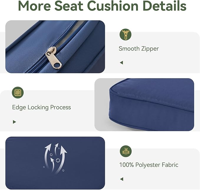 Aoxun Replacement Cushions for Outdoor Furniture, 9-Piece Outdoor Cushions for Patio Furniture, Deep Seat, Splash-Proof & Fade Resistant Couch Cushion for 4-Seat Patio Conversation Sets, Navy Blue