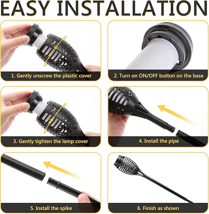 Toodour Solar Torch Flame Lights, 6 Pack Solar Lights Outdoor with Flickering Flame, Waterproof Patio Light Landscape Decoration Lighting for Garden, Lawn, Yard, Outdoor Decorations