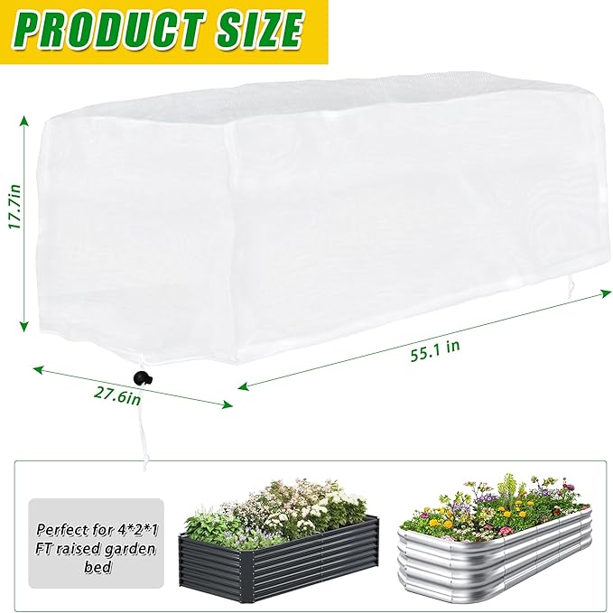 Plant Covers Freeze Protection 4.6 x 2.3 x 1.5FT Rectangular Plant Cover for Winter, 2 Pcs Frost Cloth for Outdoor Plants Raised Garden Bed Cover, Winter Frost Blanket with Insulated Liner Drawstring