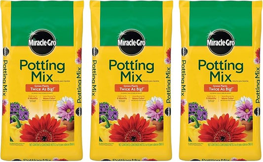 Miracle-Gro 3 Pack Potting Soil Mix for Container Plants, Flowers, Vegetables, Shrubs, Annuals, and Perennials, Feeds for Up to 6 Months, 2 Cu Ft