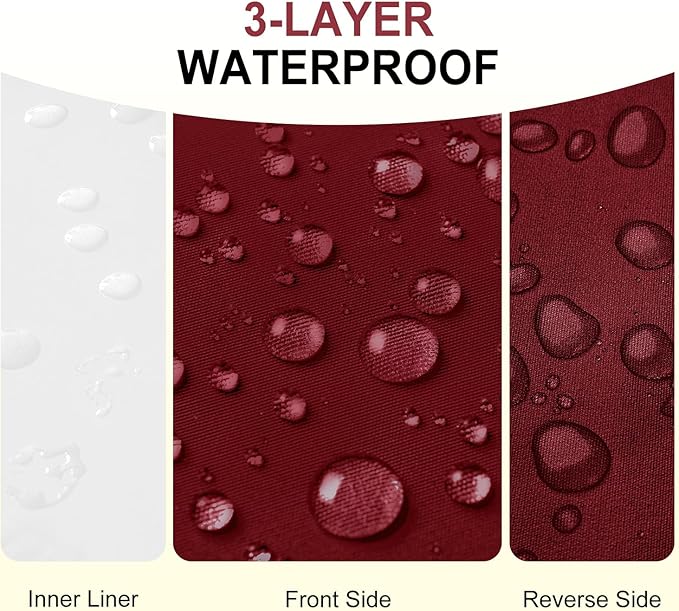 downluxe Waterproof Outdoor Chair Cushions for Patio Furniture, 22" x 22" x 3" Patio Chair Cushion with Adjustable Ties & Portable Handle, Square Outdoor Cushion with Removable Cover, Burgundy, 2 Pack