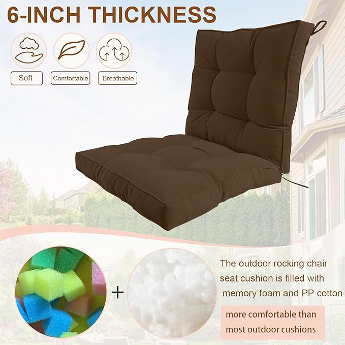 2 Piece Outdoor Patio Chair Cushions, Fade Resistant Outdoor Cushions for Patio Furniture, 6 inch Thickened Rocking Chair Cushions Set (Coffee Brown, 24x24x6 inch - 2 Pieces)