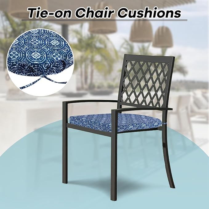 Basic Beyond Outdoor Chair Cushions Set of 4, Outdoor Cushions for Patio Furniture, Water Resistant Patio Chair Cushions with 2 Ties, 17x16x2, Blue Circles