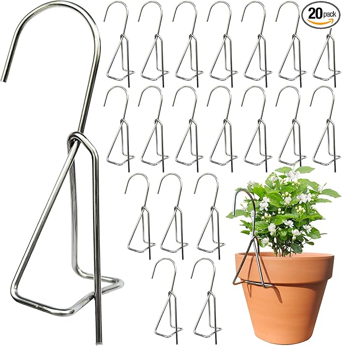 20 Packs Terracotta Pots Hanger Hooks,Sturdy Thick Stainless Steel Plant Hanger,Flower Pot Holders for Clay Pots,Wall and Fence Mounted Plant Hanging Holder for Terra Cotta Pot(Vertical Hang,20Pack)