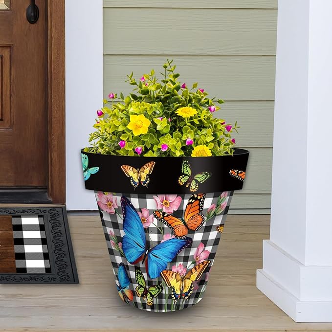 Briarwood Lane Spring Planter 14" x 15" x 15" Checkered Butterflies Large for Spring Planter