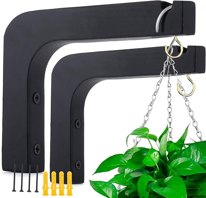 2 Pack 5.9 inch Wooden Wall Hooks for Hanging Plants,Lanterns,Flower Bracket,Wind Chimes,Bird Feeders,Macrame Plant Hangers,Black