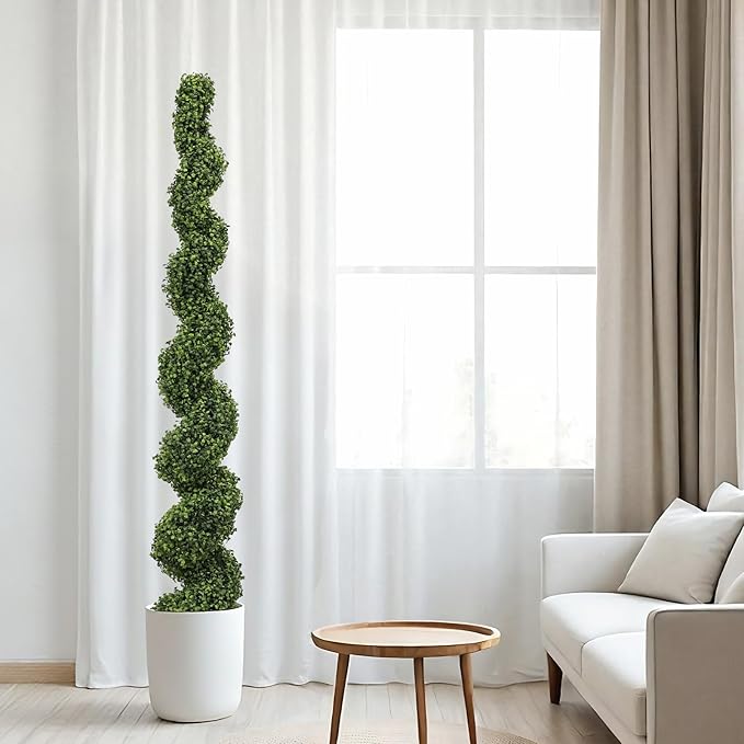 THE BLOOM TIMES 6ft Tall Spiral Topiary Trees Artificial Outdoor Set of 2, Large Faux Boxwood Fake Plants Outside UV Resistant for Front Porch Planter Garden Patio Decor 6 Foot