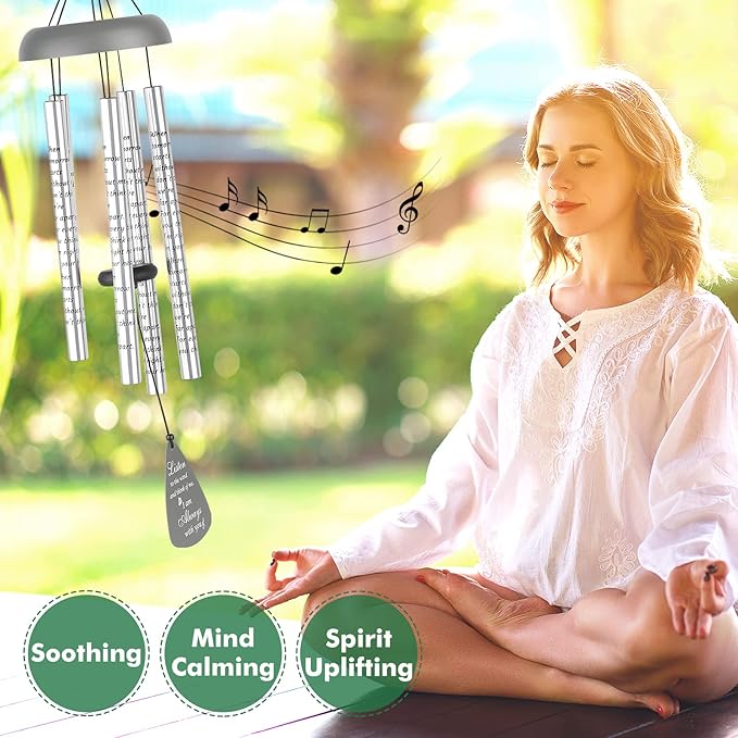 Sympathy Gift Wind Chimes for Outside - 36'' Large Memorial Gifts for Loss of Mother/Mom/Father/Dad, Bereavement Gift Ideas Windchimes Outdoors in Memory of Loved One, Condolence Remembrance, Gray