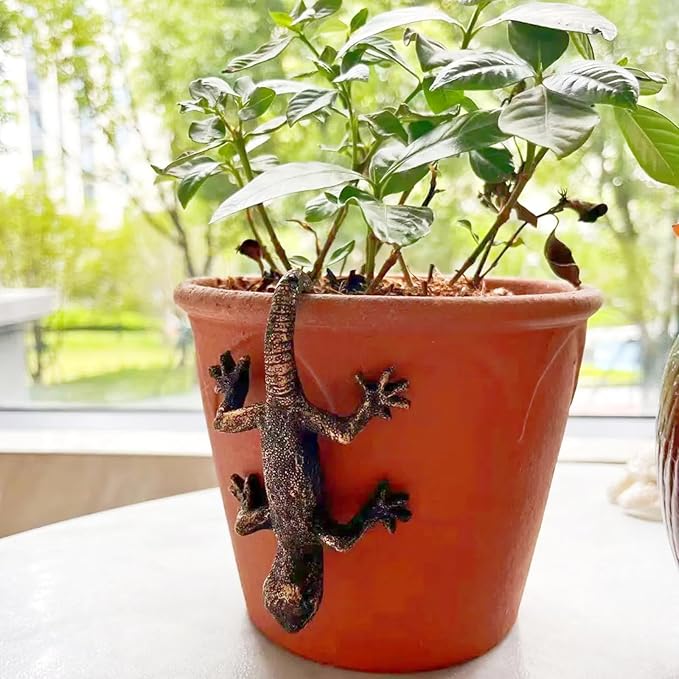 Garden Sculptures & Statues, Plant Decorations for Pots, Fairy Garden Accessories, Resin Gecko Statues, Gecko Flower Pot Decorations, for Family or Friends (Gecko)
