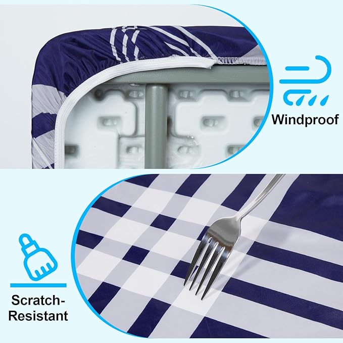 pickyNproud Picnic Table Cover with Bench Covers Portable Table Cloth Built-in Storage Pocket Picnic Table Covers with Elastic Waterproof Camping Essentials for RV Camping