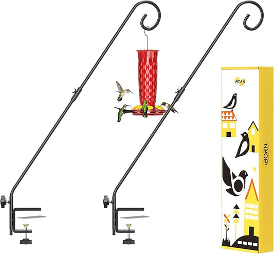 iBorn Deck Hook for Bird Feeder, Hummingbird Feeder Hanger for Deck Railing, Heavy Duty Deck Hanger for Outdoors Hanging, 360° Rotatable Arm, Solid Wire, 28 Inch, Pack of 2