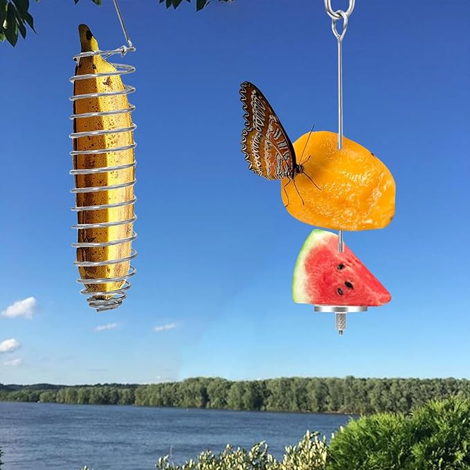 2Pcs Elegant Butterfly Banana Holder, Outdoor Banana Hammock, Hangable Butterfly Feeders Stand for Garden, Backyard