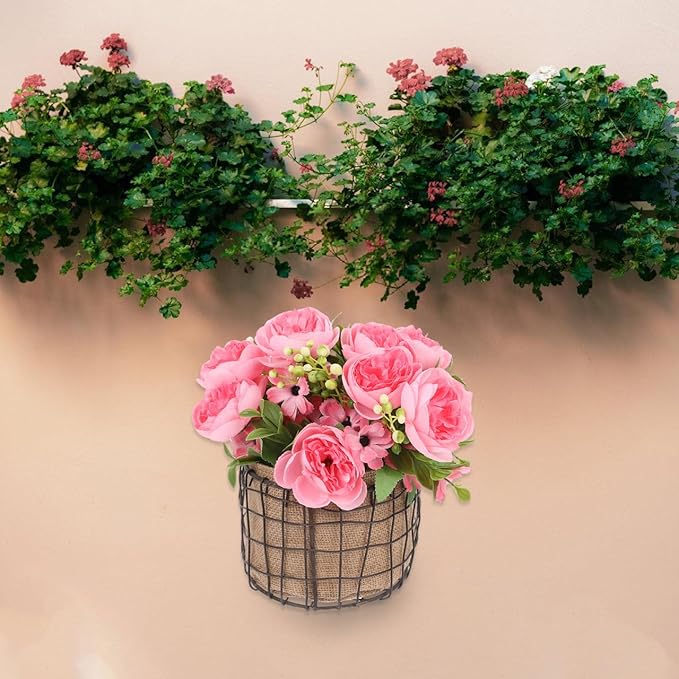 BESPORTBLE Vintage Iron Wire Half Round Hanging Basket with Breathable Linen Liner for Indoor and Outdoor Plants Decorative Wall-Mounted Organizer for Garden Balcony and Home Storage