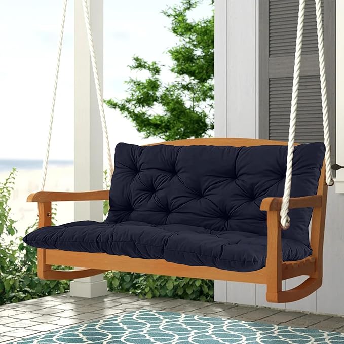 2-3 Seat Swing Replacement Cushion, Outdoor Bench Cushions with Backrest Thicken 4", Patio Furniture Garden Porch Loveseat Glider Pad Anti-Fading Waterproof (Navy Blue, 40x70in)