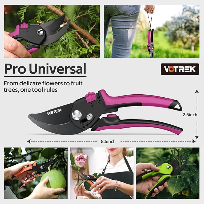 Pruning Shears for Gardening, [Patented Stepless Handle Opening] - Garden Scissors with Ultra-Sharp SK5 Steel for Weak Hand, Universal Fit for All Hand Sizes, Effortlessly Cuts 1-Inch Branches