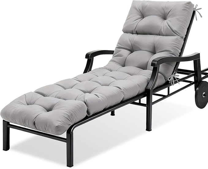 MTMR Chaise Lounge Cushion Outdoor, Non-Slip Chair Cushion for Patio Furniture, Waterproof Outdoor Replacement Seat Pad for Pool Lawn Wicker Couch Bench Loveseat, Long Thick Lounge Cushion, Grey