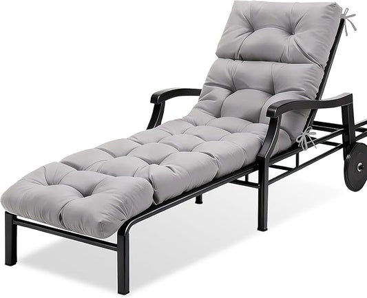 MTMR Chaise Lounge Cushion Outdoor, Non-Slip Chair Cushion for Patio Furniture, Waterproof Outdoor Replacement Seat Pad for Pool Lawn Wicker Couch Bench Loveseat, Long Thick Lounge Cushion, Grey
