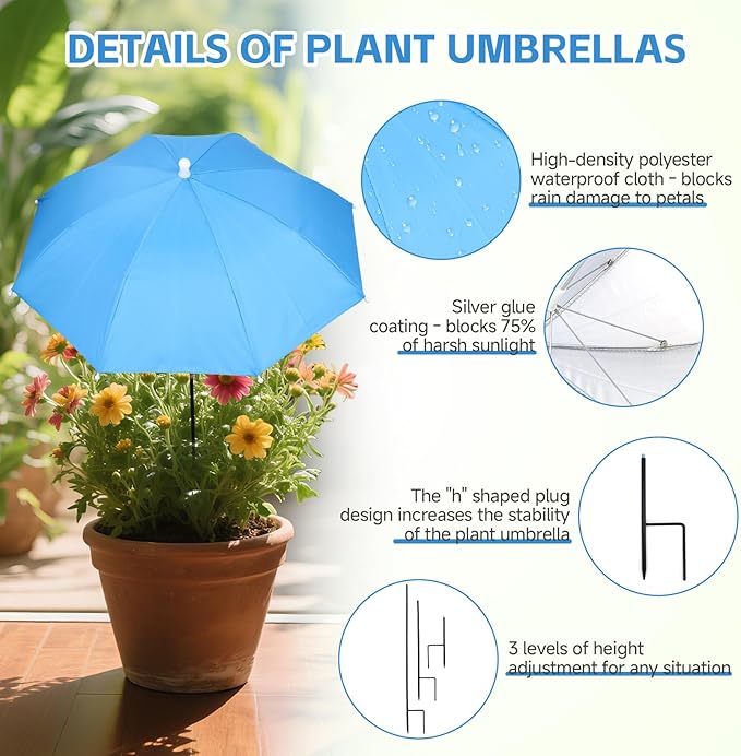 2 Pack Plant Umbrellas for Outdoor Plants with One Storage Bag, 23.6" Sun Shade Cover for Gardens/Patio/Succulents, Blocks 70% Sunlight, Prevents Leaf Burn & Overheating