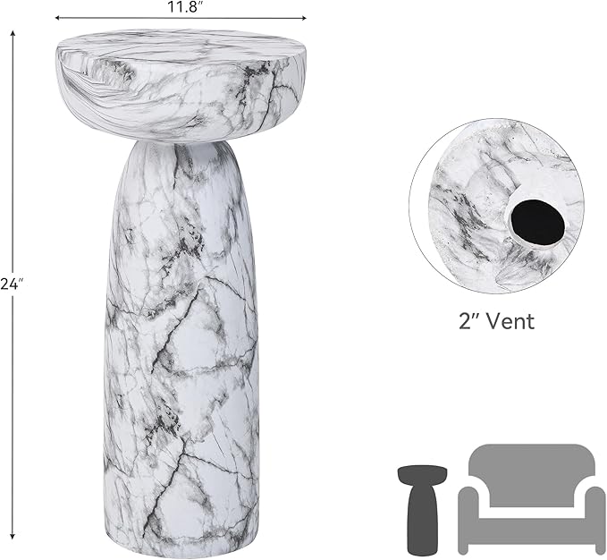 24" Large Side Table Outdoor, Modern Geometric Pedestal End Table, Multi-Functional & Decorative Coffee Table, Accent Table, Planter Stand for Garden Patio Porch Balcony or Living Room Decor