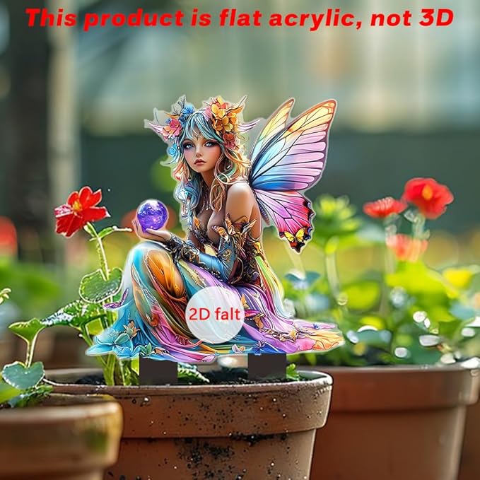 Garden Decor, Acrylic 2D Stake, Pot Plants Garden Yard Lawn Outdoor Fairy Statue Ornaments, Fairy Garden Accessories Decoration (Style A)