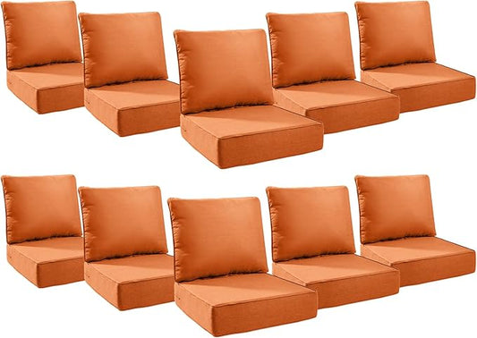 6" Thick Outdoor Cushions 24x24x6, 10-Set Deep Seat Patio Cushions with Removable Cover, Waterproof & Fade Resistant Replacement for Wicker Chair, Loveseat, Sofa - Orange