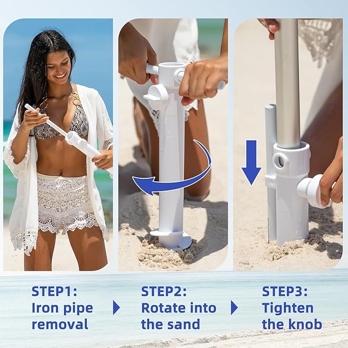 AMMSUN 7ft Beach Umbrella with Sand Anchor Portable Outdoor Patio Sun Shelter UV 50+ Protection & Tilt Aluminum Pole Air Vent with Carry Bag for Beach Patio Garden Outdoor Multicolor Blue