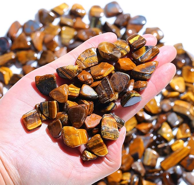 IMALY Tiger's Eye Tumbled Chips Stone Polished Crushed Healing Crystal Quartz Pieces Irregular Shaped Stones for Home Decorative Stones Vases Plants Succulents 0.5lb