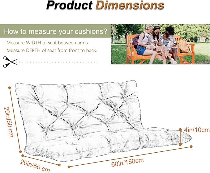 2-3 Seat Swing Replacement Cushion, Outdoor Bench Cushions with Backrest Thicken 4", Patio Furniture Garden Porch Loveseat Glider Pad Anti-Fading Waterproof (Green Leaves, 40x60in)