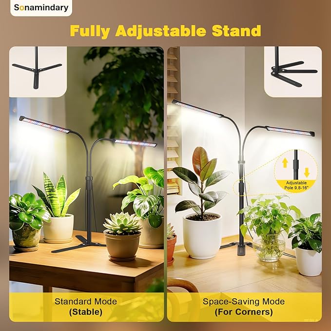 Grow Lights for Indoor Plants, 9V 5700K 120LEDs Full Spectrum Plant Lights for Indoor Growing, Height Adjustable 9.8-35'' with Stable 360° Flexible Arm, Auto 4/8/12H Timer, 5 Brightness Levels
