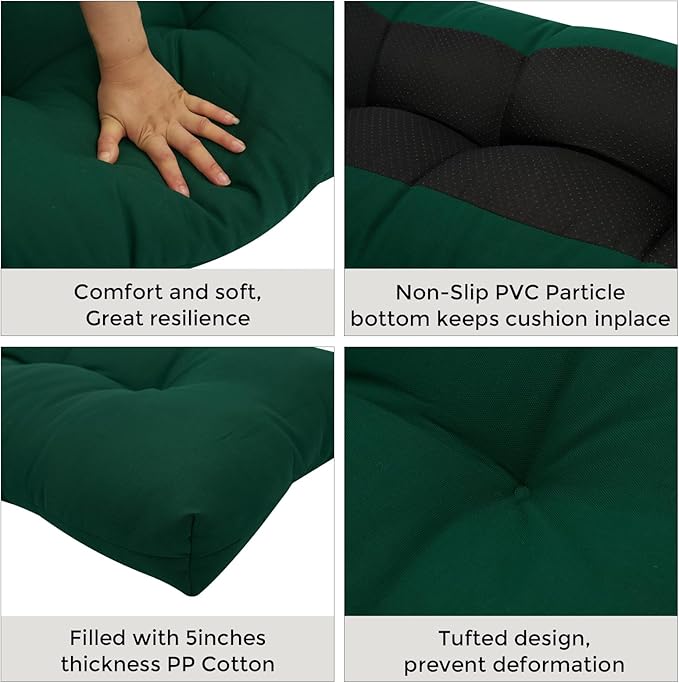 FUNHOME Outdoor Bench Cushion 45 x18 inch with Non-Slip Grips,Water Resistant Porch Swing Cushion,Bench Pillow Pads,Tufted Cushions for Patio Garden Furniture,45" Seat Cushions(Dark Green)