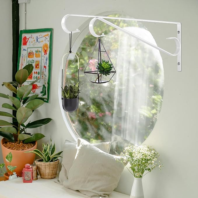 Plant Hangers Outdoor，2 Pack 15.4 Inch Hanging Plant Hooks,Heavy Duty Wall Plant Hanger,Plant Hanger Bracket for Bird Feeders, Planters, Lanterns, Wind Chimes, Wihte